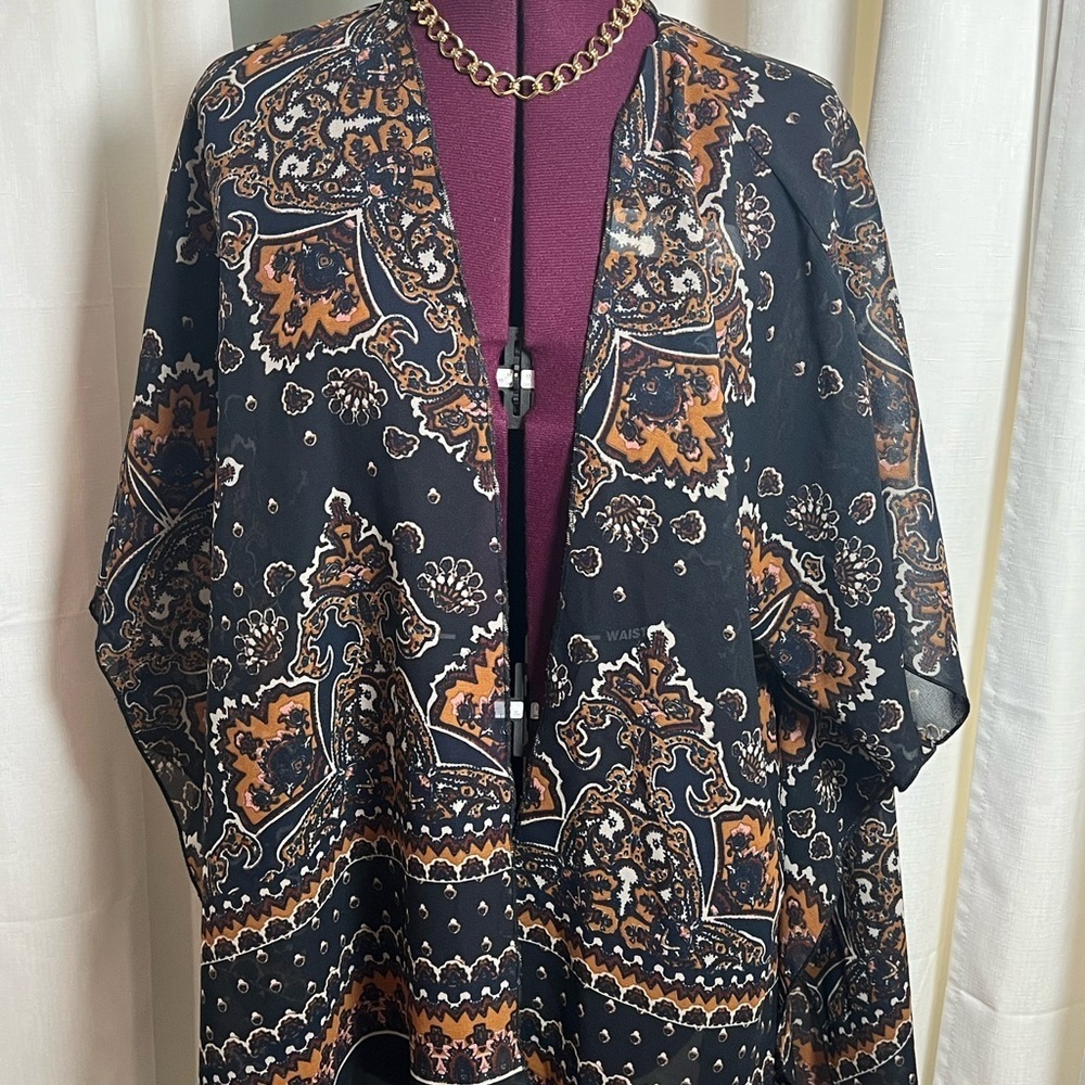 Live 4 Truth Black and Orange Paisley Kimono